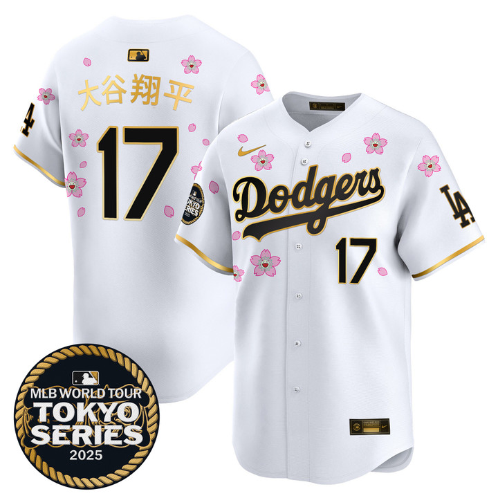 LA Dodgers Tokyo Series 2025 Gold Trim Vapor Premier Limited Jersey V2 - Stitched White Gold Shohei Ohtani