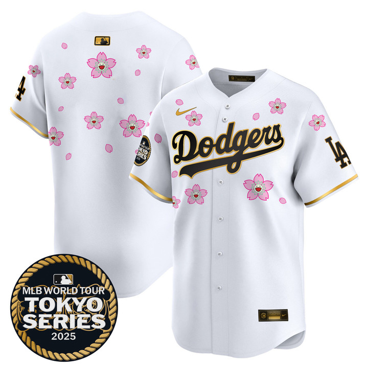LA Dodgers Tokyo Series 2025 Gold Trim Vapor Premier Limited Jersey V2 - Stitched White Gold Team