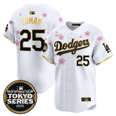 LA Dodgers Tokyo Series 2025 Gold Trim Vapor Premier Limited Jersey V2 - Stitched White Gold Tommy Edman