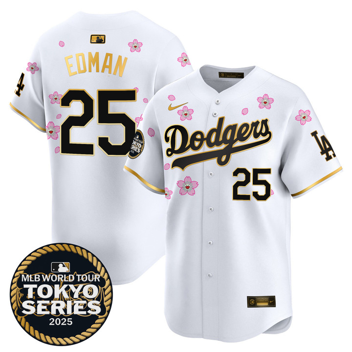 LA Dodgers Tokyo Series 2025 Gold Trim Vapor Premier Limited Jersey V2 - Stitched White Gold Tommy Edman