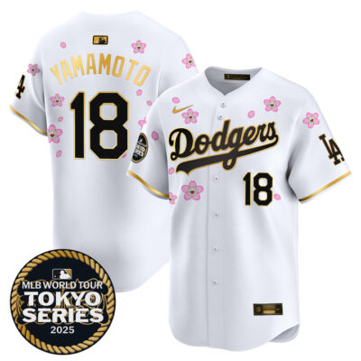 LA Dodgers Tokyo Series 2025 Gold Trim Vapor Premier Limited Jersey V2 - Stitched White Gold Yamamoto