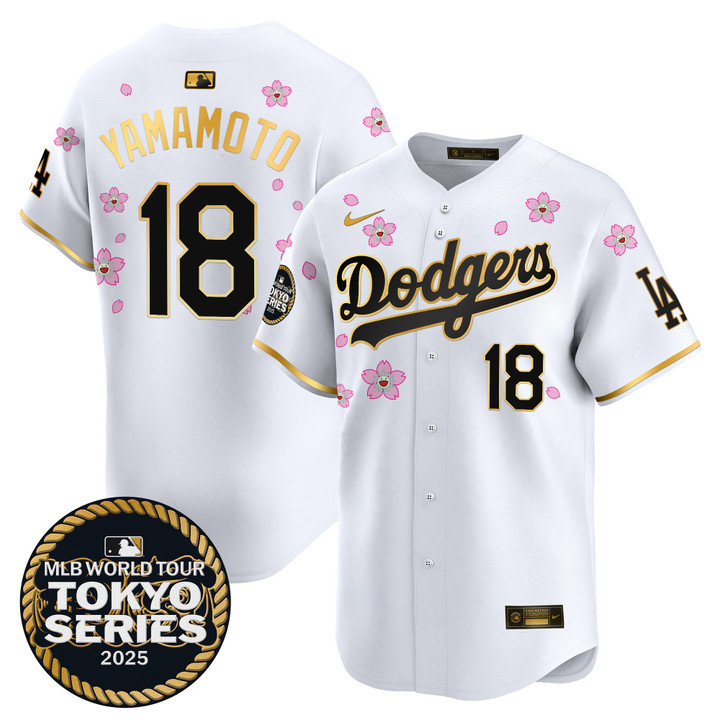 LA Dodgers Tokyo Series 2025 Gold Trim Vapor Premier Limited Jersey V2 - Stitched White Gold Yamamoto