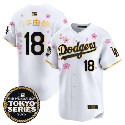 LA Dodgers Tokyo Series 2025 Gold Trim Vapor Premier Limited Jersey V2 - Stitched White Gold Yamamoto