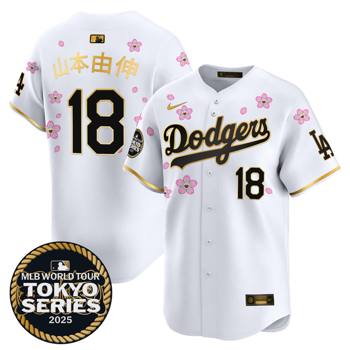 LA Dodgers Tokyo Series 2025 Gold Trim Vapor Premier Limited Jersey V2 - Stitched White Gold Yamamoto