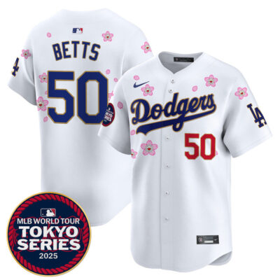 LA Dodgers Tokyo Series 2025 Gold Trim Vapor Premier Limited Jersey V2 - Stitched White Mookie Betts