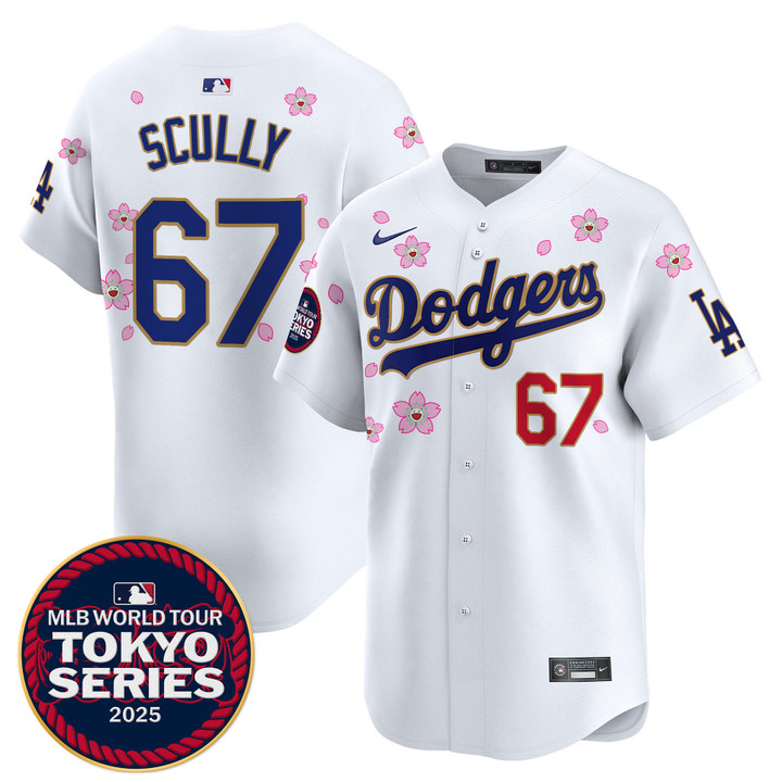 LA Dodgers Tokyo Series 2025 Gold Trim Vapor Premier Limited Jersey V2 - Stitched White Vin Scully
