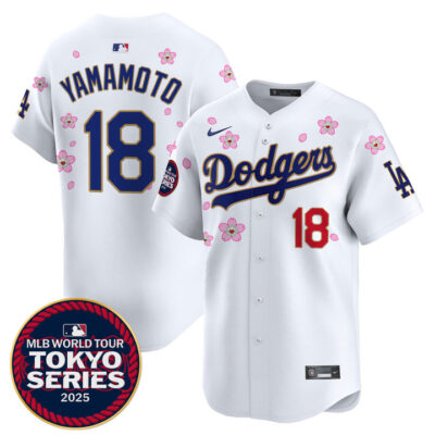 LA Dodgers Tokyo Series 2025 Gold Trim Vapor Premier Limited Jersey V2 - Stitched White Yamamoto