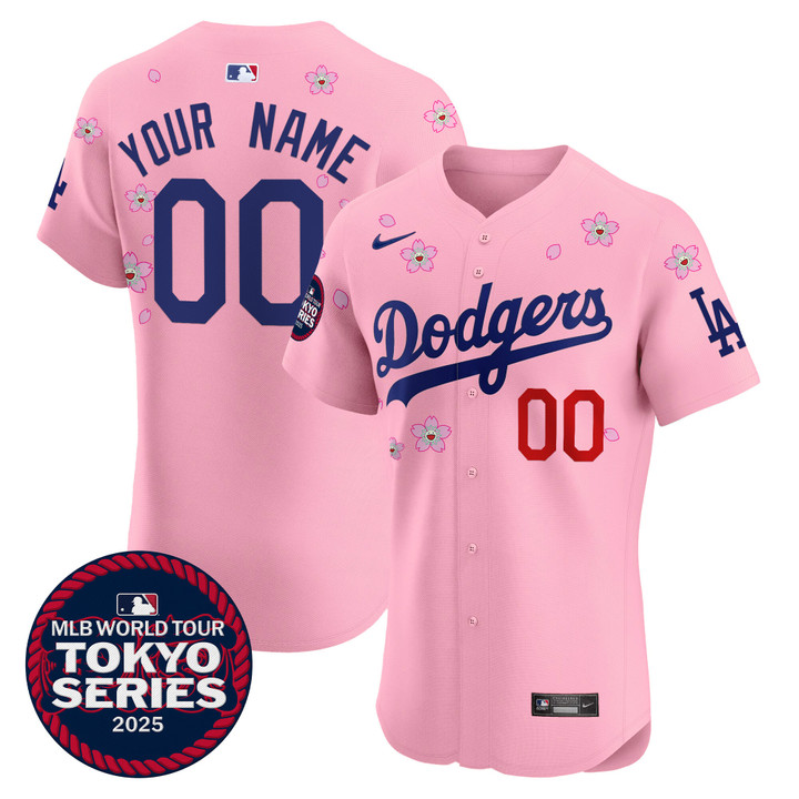 LA Dodgers Tokyo Series 2025 Vapor Premier Elite Custom Jersey - Stitched Cherry Blossom