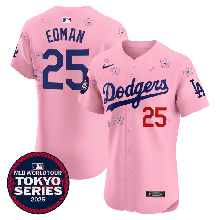LA Dodgers Tokyo Series 2025 Vapor Premier Elite Jersey - Stitched Cherry Blossom Tommy Edman