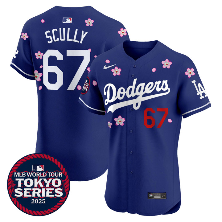 LA Dodgers Tokyo Series 2025 Vapor Premier Elite Jersey - Stitched Royal Vin Scully