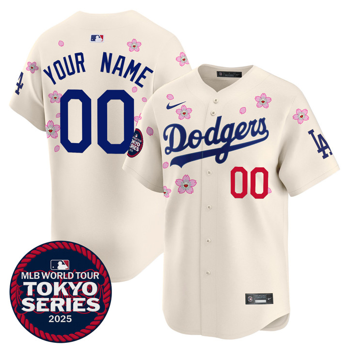 LA Dodgers Tokyo Series 2025 Vapor Premier Limited Custom Jersey V2 - Stitched Cream