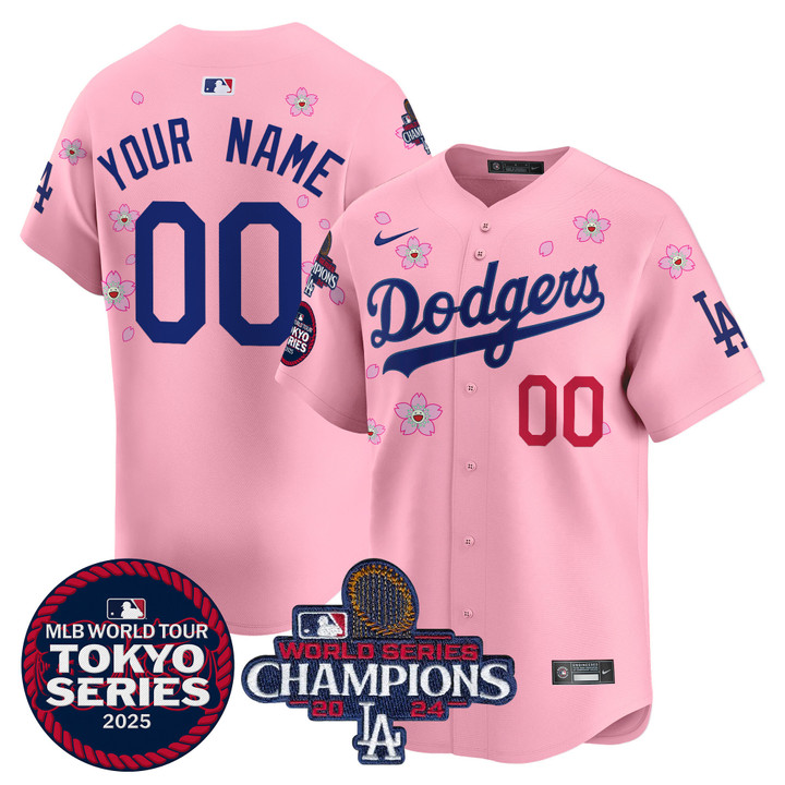 LA Dodgers Tokyo Series 2025 World Series Champions Patch Vapor Premier Limited Custom Jersey - Stitched Cherry Blossom