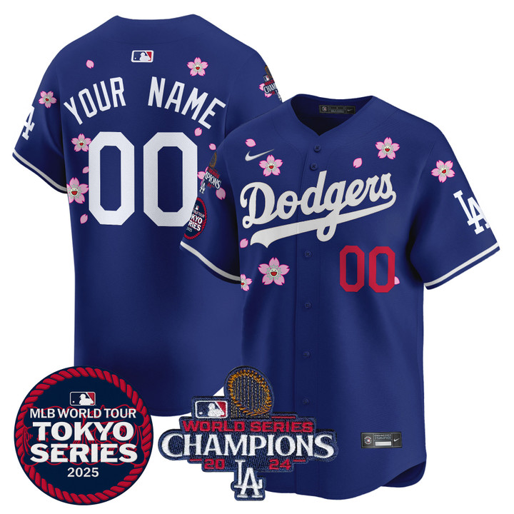 LA Dodgers Tokyo Series 2025 World Series Champions Patch Vapor Premier Limited Custom Jersey - Stitched Royal
