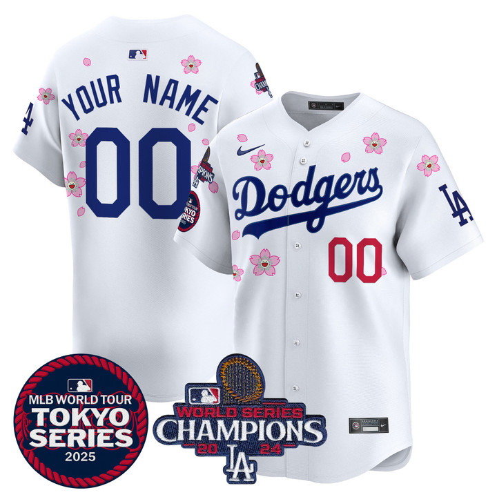 LA Dodgers Tokyo Series 2025 World Series Champions Patch Vapor Premier Limited Custom Jersey - Stitched White