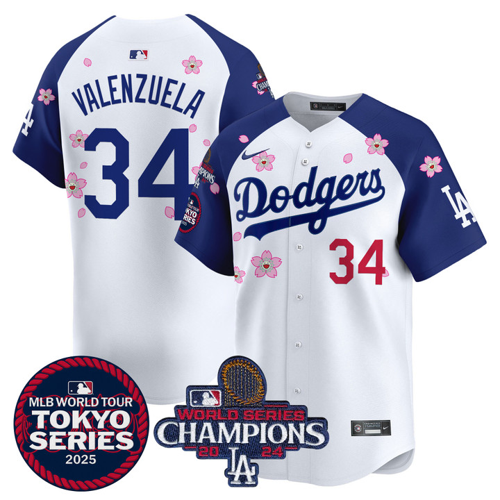 LA Dodgers Tokyo Series 2025 World Series Champions Patch Vapor Premier Limited Jersey - Stitched Alternate Fernando Valenzuela