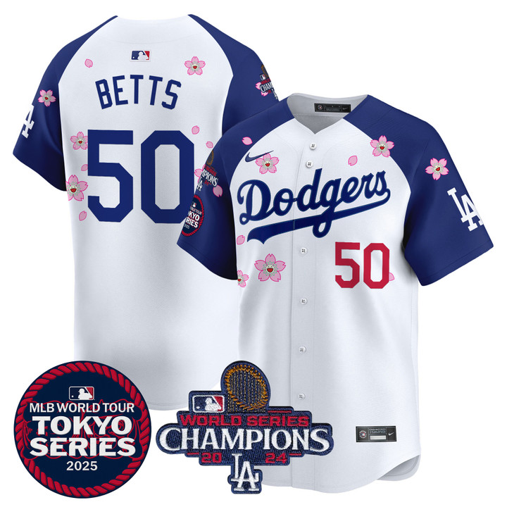 LA Dodgers Tokyo Series 2025 World Series Champions Patch Vapor Premier Limited Jersey - Stitched Alternate Mookie Betts