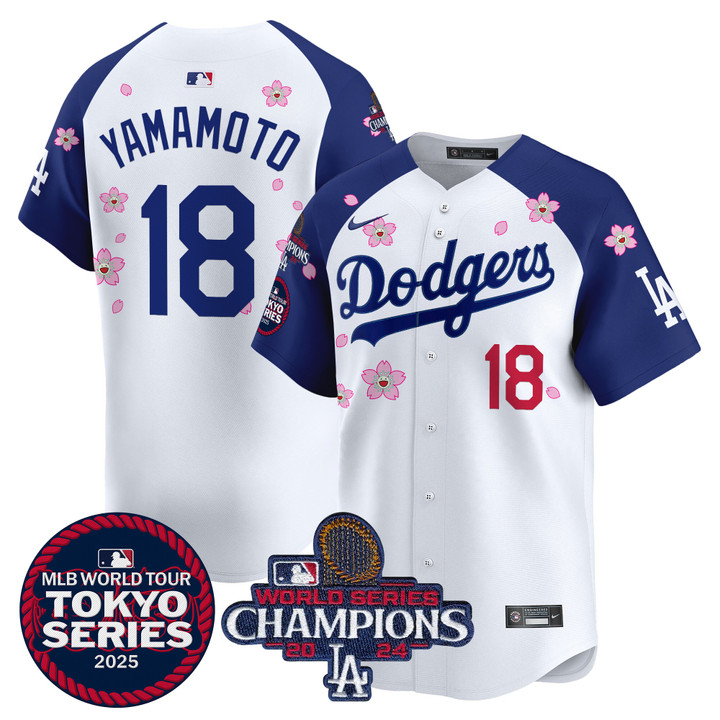 LA Dodgers Tokyo Series 2025 World Series Champions Patch Vapor Premier Limited Jersey - Stitched Alternate Yamamoto