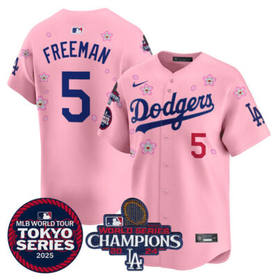LA Dodgers Tokyo Series 2025 World Series Champions Patch Vapor Premier Limited Jersey - Stitched Cherry Blossom Freddie Freeman