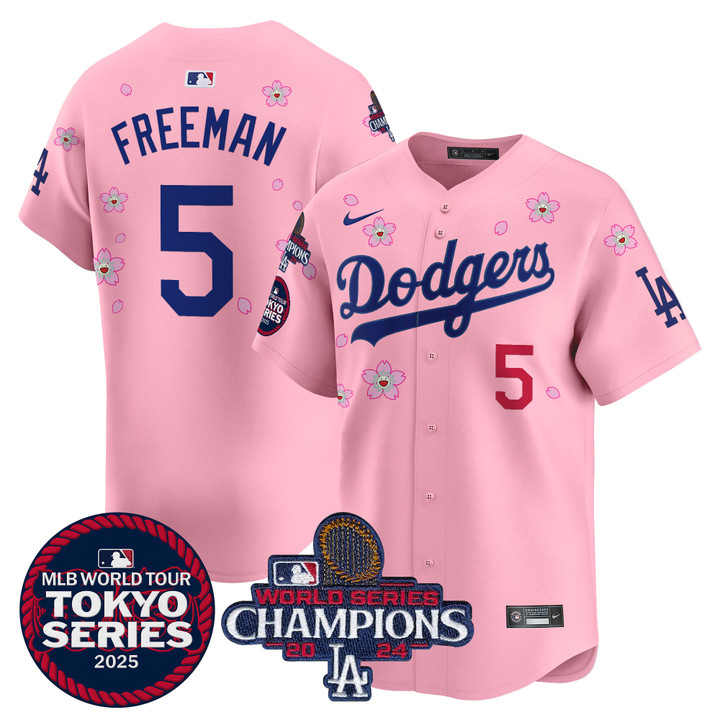 LA Dodgers Tokyo Series 2025 World Series Champions Patch Vapor Premier Limited Jersey - Stitched Cherry Blossom Freddie Freeman