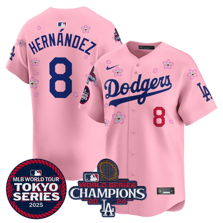 LA Dodgers Tokyo Series 2025 World Series Champions Patch Vapor Premier Limited Jersey - Stitched Cherry Blossom Kike Hernandez