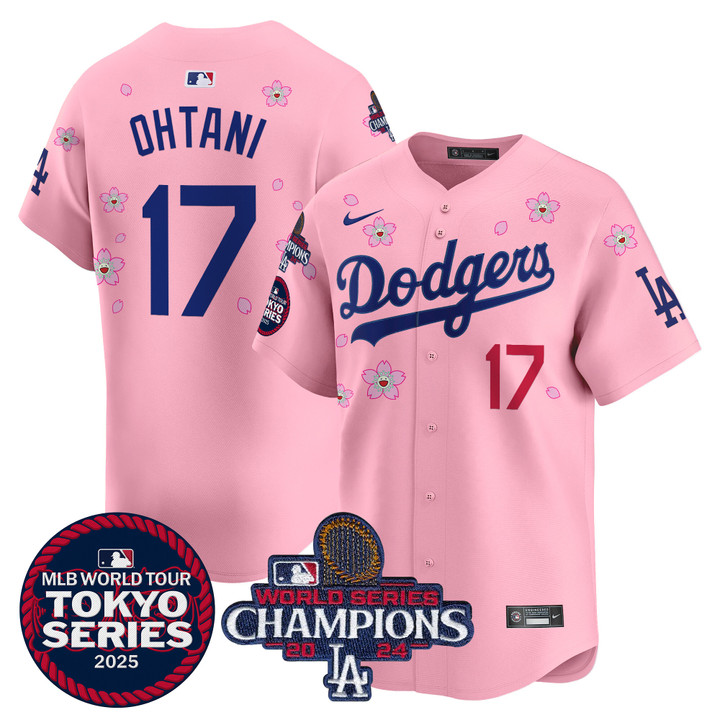 LA Dodgers Tokyo Series 2025 World Series Champions Patch Vapor Premier Limited Jersey - Stitched Cherry Blossom Shohei Ohtani