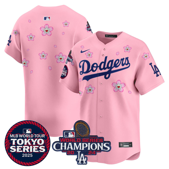 LA Dodgers Tokyo Series 2025 World Series Champions Patch Vapor Premier Limited Jersey - Stitched Cherry Blossom Team