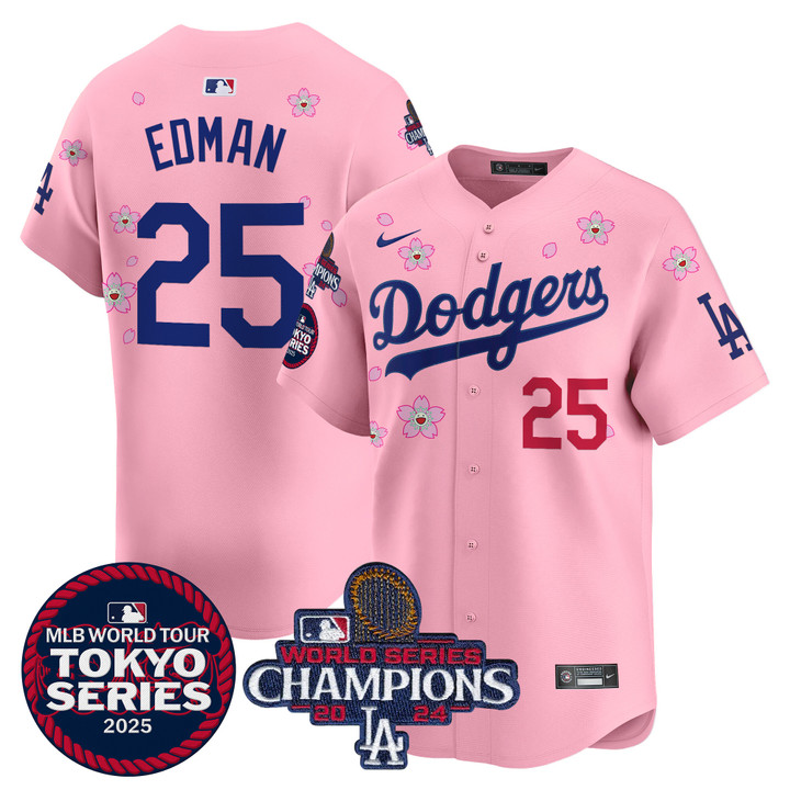 LA Dodgers Tokyo Series 2025 World Series Champions Patch Vapor Premier Limited Jersey - Stitched Cherry Blossom Tommy Edman