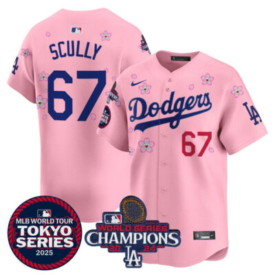 LA Dodgers Tokyo Series 2025 World Series Champions Patch Vapor Premier Limited Jersey - Stitched Cherry Blossom Vin Scully