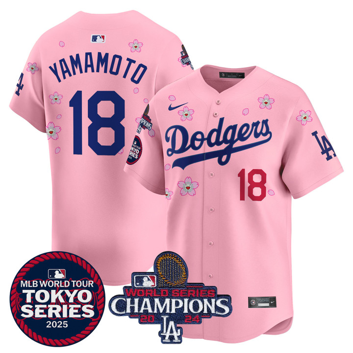 LA Dodgers Tokyo Series 2025 World Series Champions Patch Vapor Premier Limited Jersey - Stitched Cherry Blossom Yamamoto