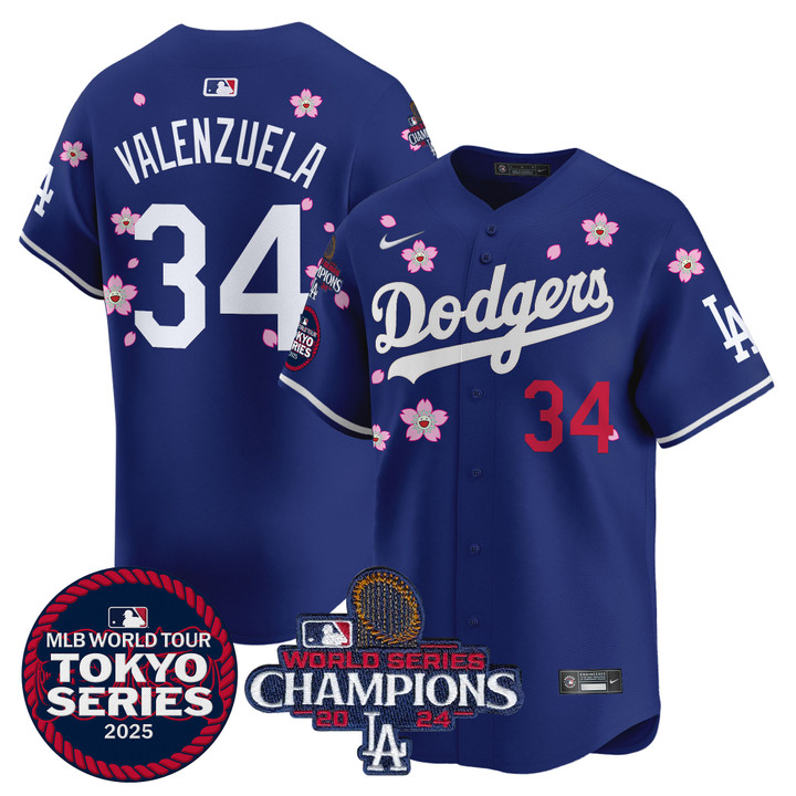 LA Dodgers Tokyo Series 2025 World Series Champions Patch Vapor Premier Limited Jersey - Stitched Royal Fernando Valenzuela