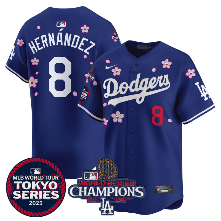 LA Dodgers Tokyo Series 2025 World Series Champions Patch Vapor Premier Limited Jersey - Stitched Royal Kike Hernandez