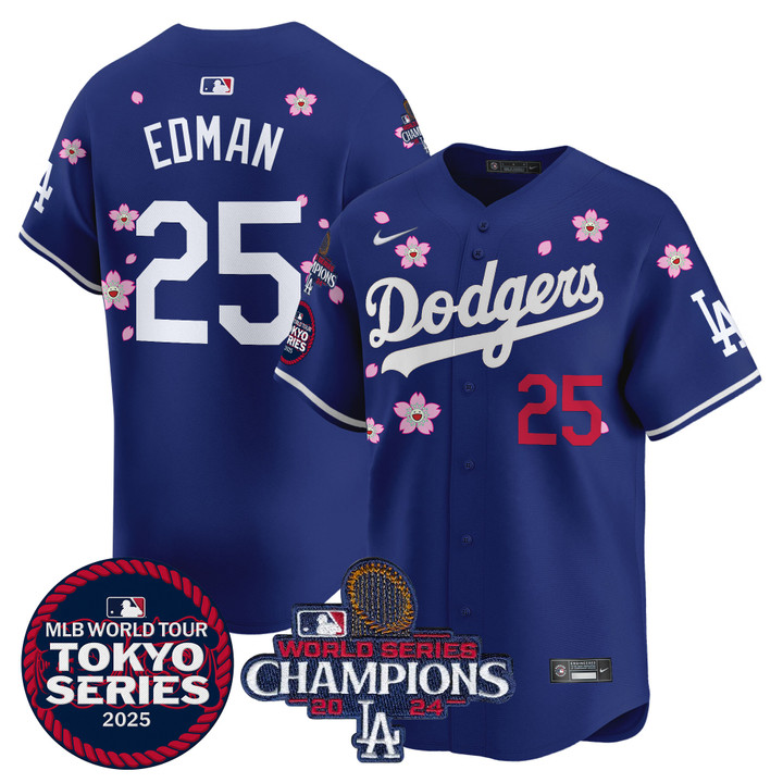 LA Dodgers Tokyo Series 2025 World Series Champions Patch Vapor Premier Limited Jersey - Stitched Royal Tommy Edman