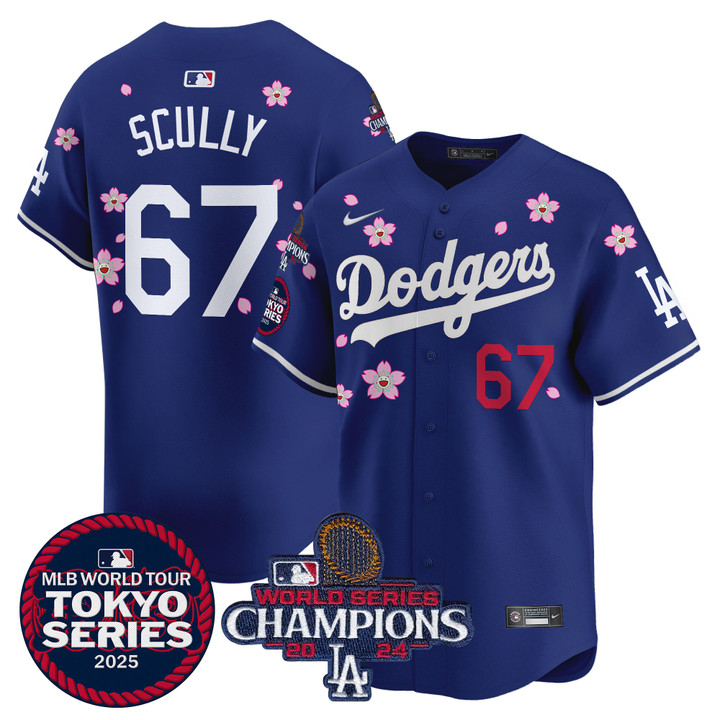 LA Dodgers Tokyo Series 2025 World Series Champions Patch Vapor Premier Limited Jersey - Stitched Royal Vin Scully