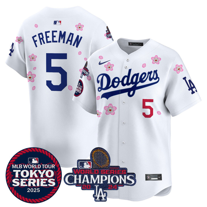 LA Dodgers Tokyo Series 2025 World Series Champions Patch Vapor Premier Limited Jersey - Stitched White Freddie Freeman