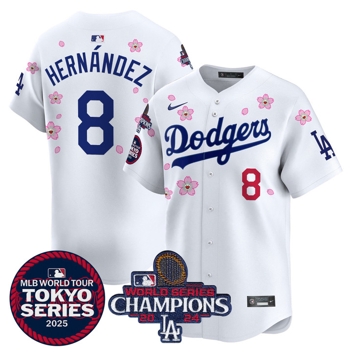LA Dodgers Tokyo Series 2025 World Series Champions Patch Vapor Premier Limited Jersey - Stitched White Kike Hernandez