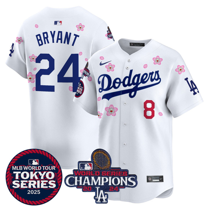 LA Dodgers Tokyo Series 2025 World Series Champions Patch Vapor Premier Limited Jersey - Stitched White Kobe Bryant