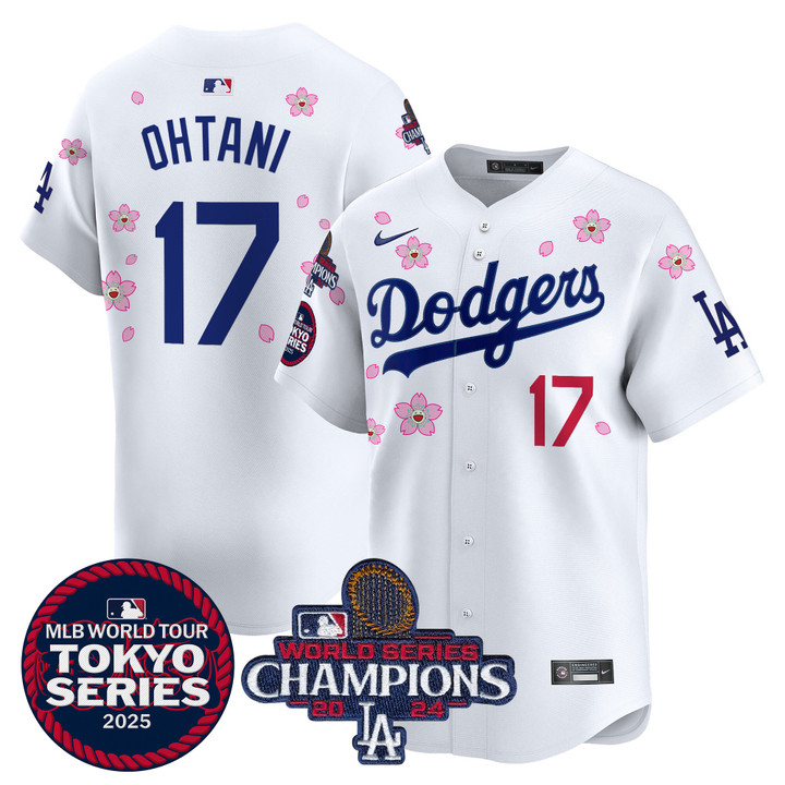 LA Dodgers Tokyo Series 2025 World Series Champions Patch Vapor Premier Limited Jersey - Stitched White Shohei Ohtani