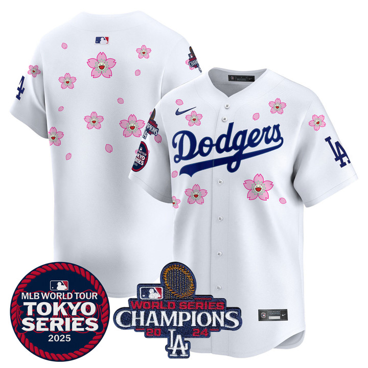 LA Dodgers Tokyo Series 2025 World Series Champions Patch Vapor Premier Limited Jersey - Stitched White Team