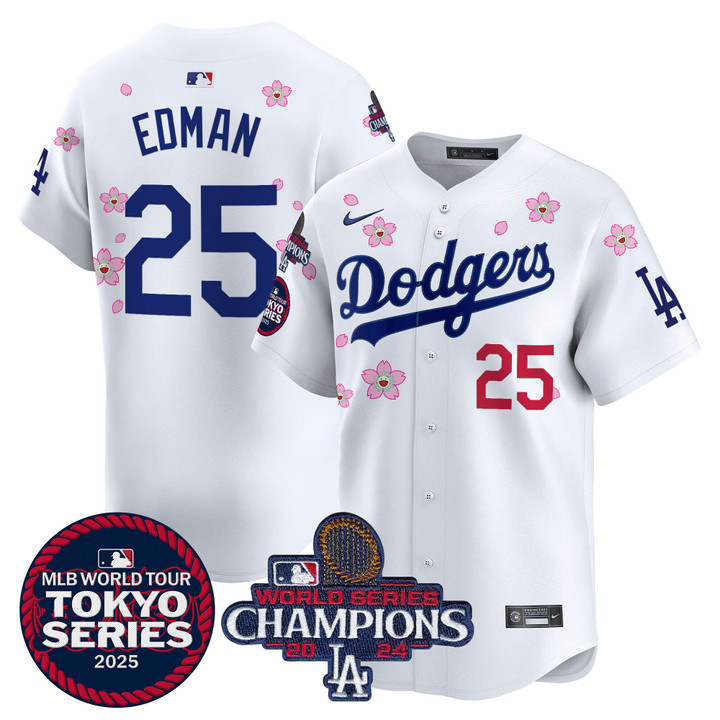 LA Dodgers Tokyo Series 2025 World Series Champions Patch Vapor Premier Limited Jersey - Stitched White Tommy Edman