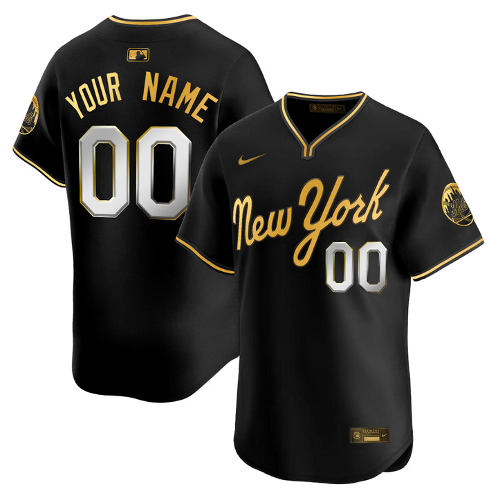 New York Mets 2025 Road Alternate Custom Jersey - Black Gold