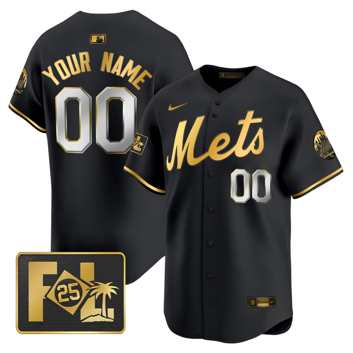 New York Mets 2025 Spring Training Patch Vapor Premier Limited Custom Jersey - Black Gold