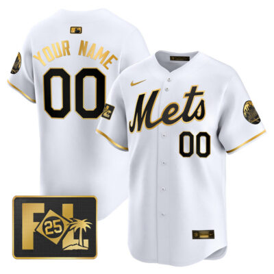 New York Mets 2025 Spring Training Patch Vapor Premier Limited Custom Jersey - White Gold