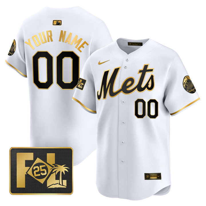 New York Mets 2025 Spring Training Patch Vapor Premier Limited Custom Jersey - White Gold