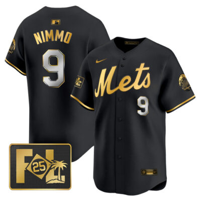 New York Mets 2025 Spring Training Patch Vapor Premier Limited Jersey - Black Gold Brandon Nimmo