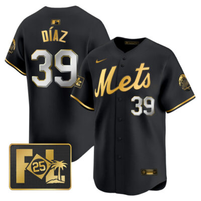 New York Mets 2025 Spring Training Patch Vapor Premier Limited Jersey - Black Gold Edwin Diaz