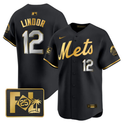 New York Mets 2025 Spring Training Patch Vapor Premier Limited Jersey - Black Gold Francisco Lindor