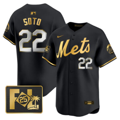 New York Mets 2025 Spring Training Patch Vapor Premier Limited Jersey - Black Gold Juan Soto