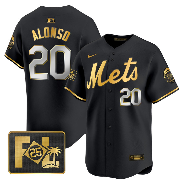 New York Mets 2025 Spring Training Patch Vapor Premier Limited Jersey - Black Gold Pete Alonso