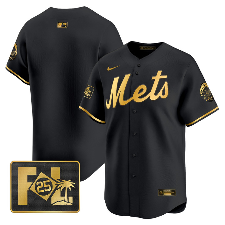 New York Mets 2025 Spring Training Patch Vapor Premier Limited Jersey - Black Gold Team