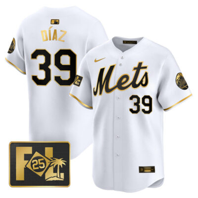 New York Mets 2025 Spring Training Patch Vapor Premier Limited Jersey - White Gold Edwin Diaz